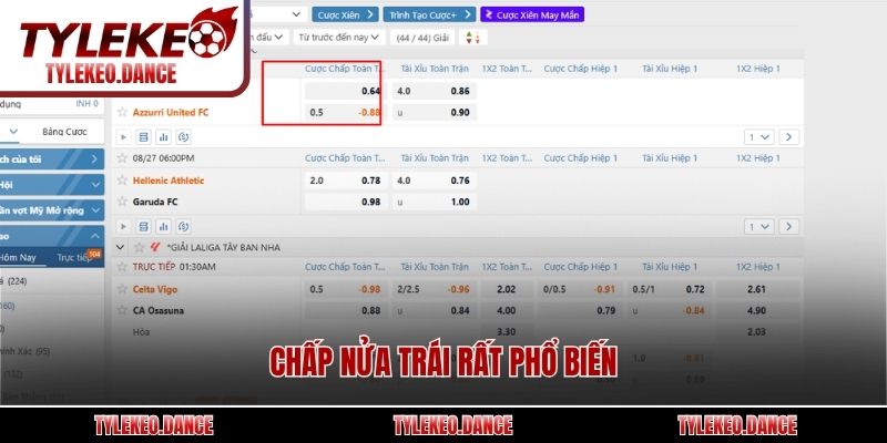 Chấp nửa trái rất phổ biến